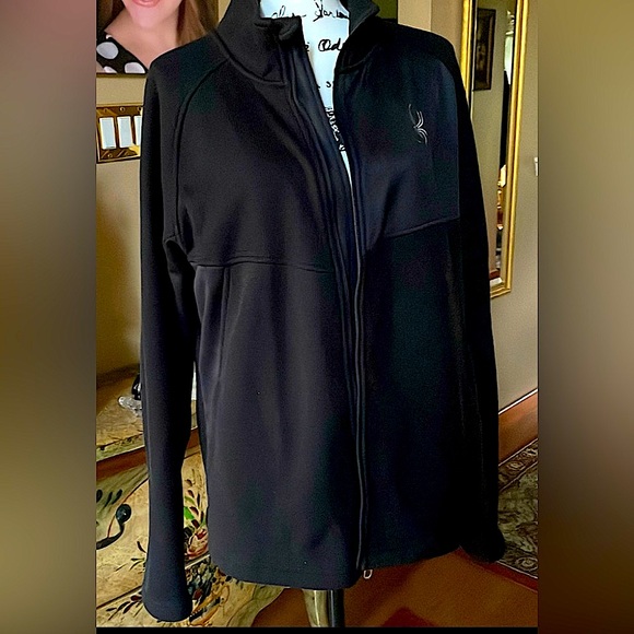 Sale “SPYDER” FULL ZIPPER BLACK FLEECE JACKET SIZE L   EUC - Picture 1 of 7
